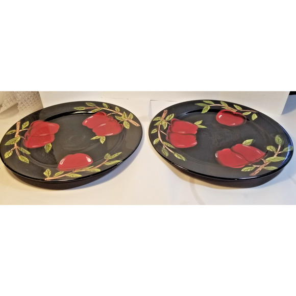 2 "Midnight Orchard " 11" dinner plates hand painted Canterbury Potteries Toby P - Picture 3 of 5